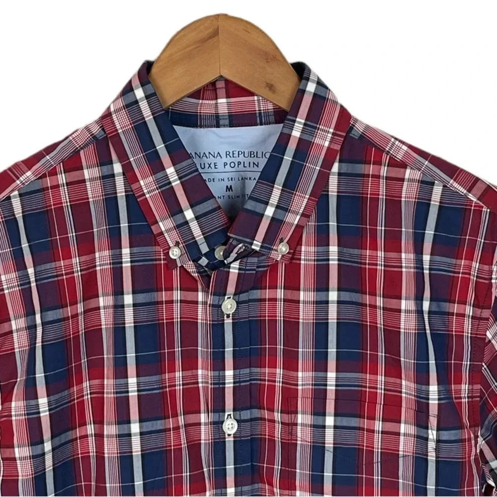 BF861 Mens Banana Republic GRANT Slim Fit Luxe Plaid Poplin Button Down Shirt M
